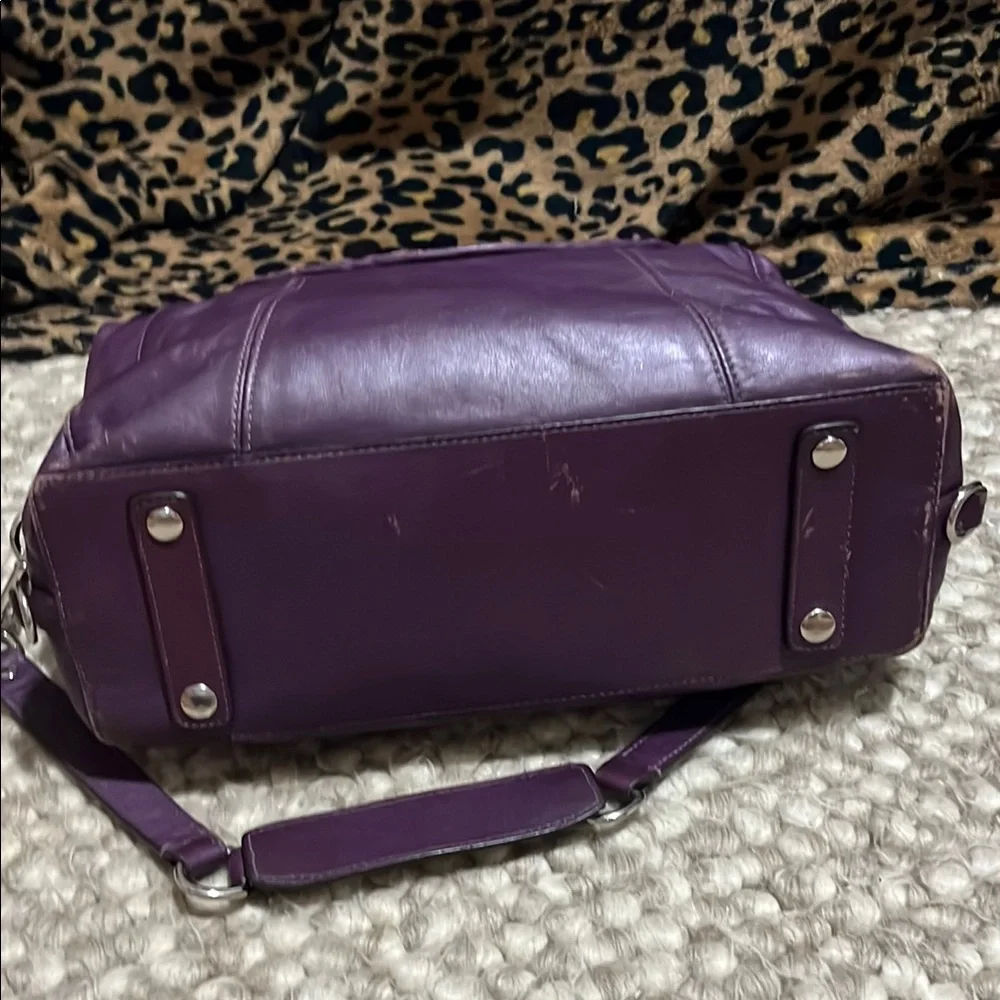 Coach Purple Leather Satchel with Silver Accents - Picture 4 of 16